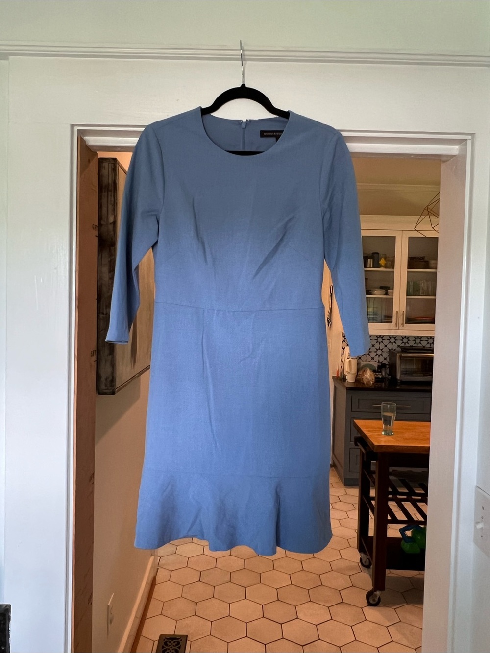 Banana Republic Light Blue Quarter Sleeve Sheath Dress with Flounce Hem